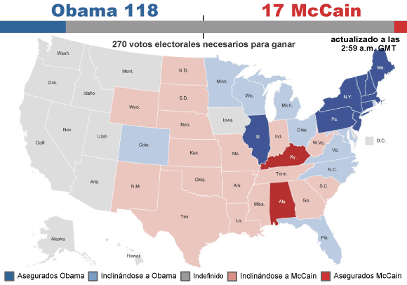 Mapa Electoral de las Elecciones presidenciales 2008 de Estados Unidos